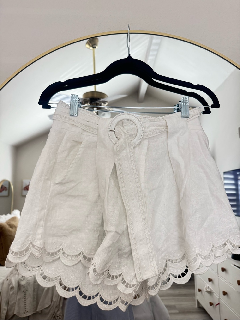 FARM Rio Cream Scallop Hem High-Waist Shorts